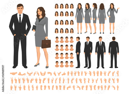 Office and business characters constructor, businesswoman and businessman people vector illustrations isolated set