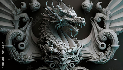 chinese dragon statue on the wall © Yuliia