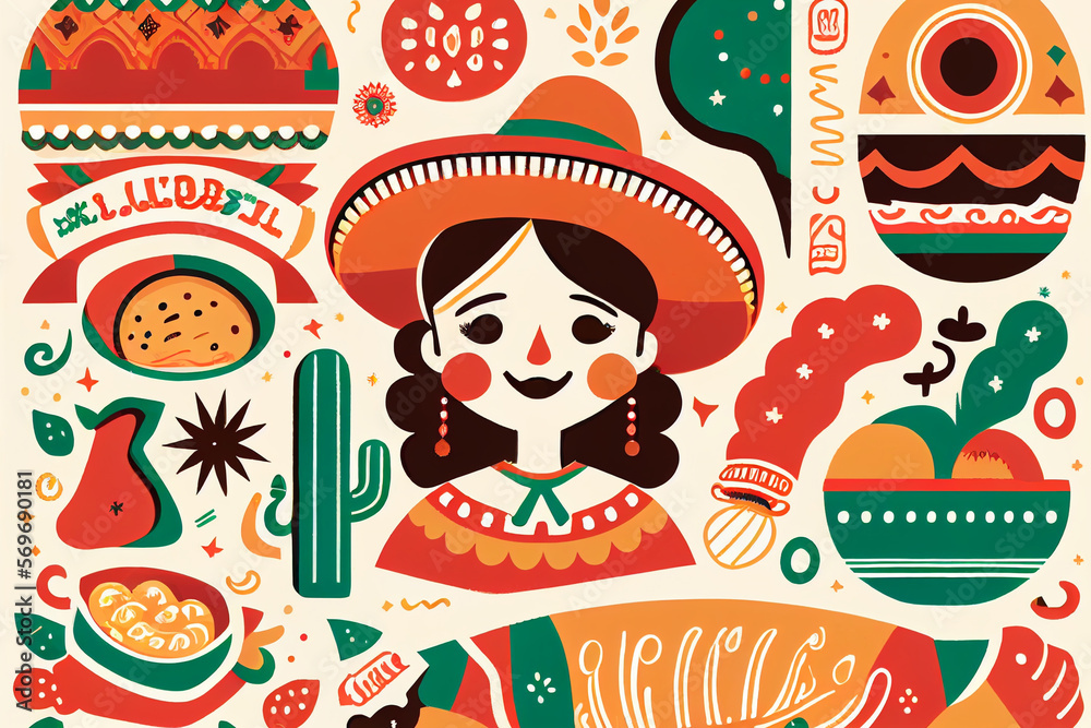 Obraz premium illustration of typical mexican things made with Generative AI 