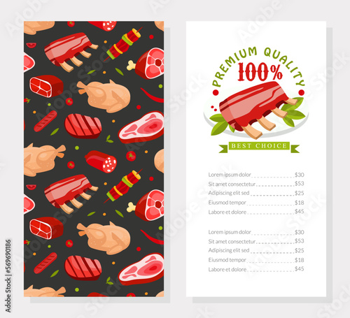 Fresh Natural Meat Product from Butchery Menu Vector Template