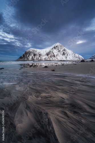Natural landscapes of the fjord and sea in winter in Lofoten Islands, Norway