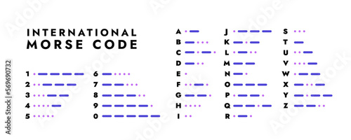 Morse code. International signal table of dots dashes, analog message transmitting system telegraph sea code. Vector set