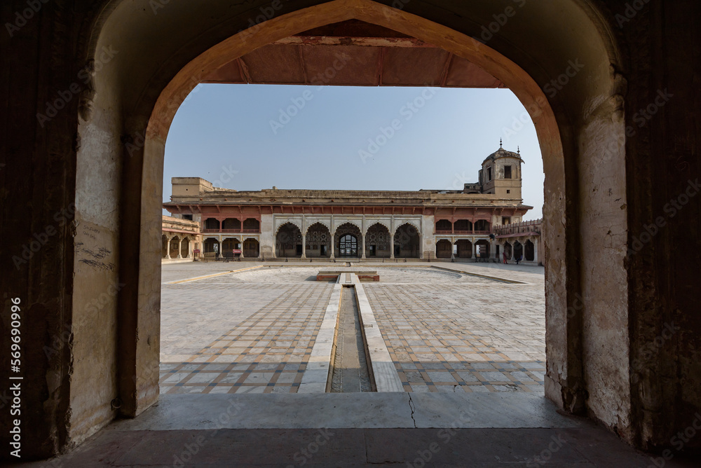 Façade View of Sheesh Mahal through its archway at Lahore Pakistan