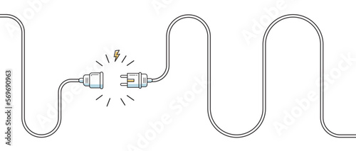 Electric Plug and Socket unplug outline design vector. 404 error background web banner, Electric wire shock, disconnection, loss of connect. Vector 10 eps.