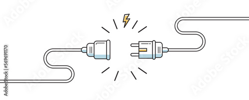 Electric Plug and Socket unplug outline design vector. 404 error background web banner, Electric wire shock, disconnection, loss of connect. Vector icon. photo