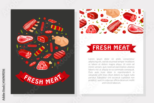 Fresh Natural Meat Product from Butchery Banner Vector Template
