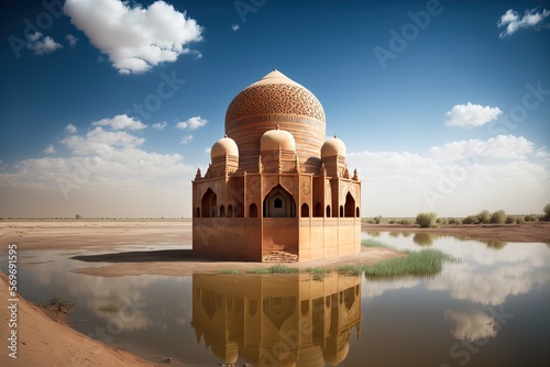 The afaq khoja tomb, a sacred Muslim landmark in China's Kashgar region, is seen here in a horizontal picture. Generative AI photo