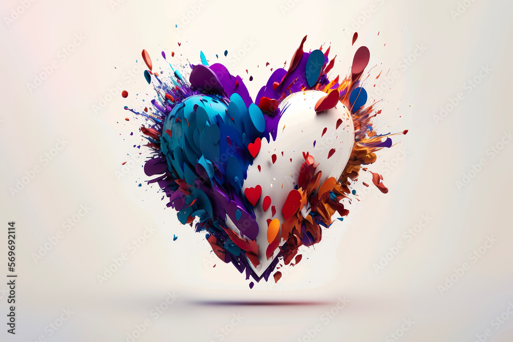 A heart exploding with a multitude of brilliant colors. . ai generated.