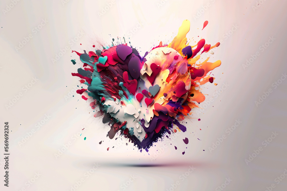 A heart comprised of scattered geometric shapes and designs, awash with vivid colors. ai generated.