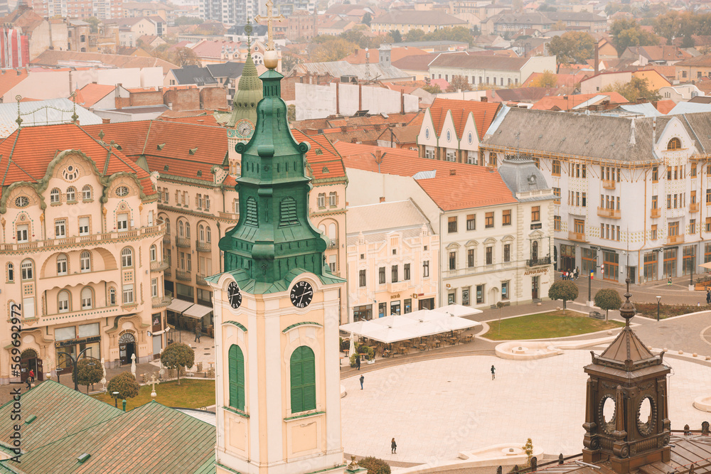 Admire the grand architecture of Oradea with this breathtaking empire palace photo. The ornate details and stunning columns create a scene that is perfect for businesses and tourism industries