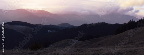 fantastic summer landscape, wonderful sunset in the mountains	 photo