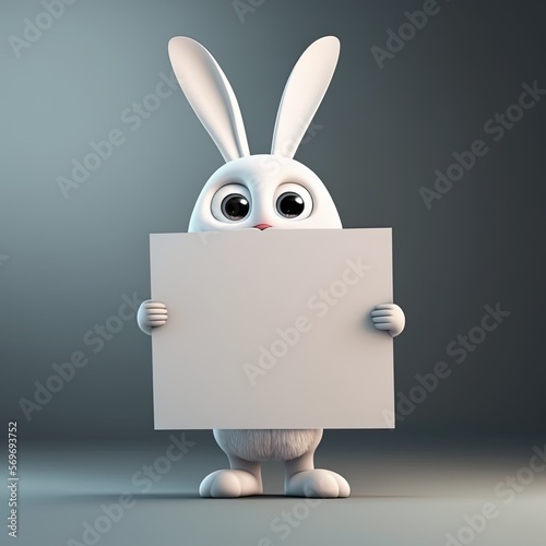 Cute Cartoon Rabbit Holding...