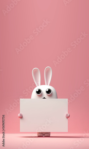 Cute Cartoon Rabbit Holding a Sign with Room for Copy (Generative AI)