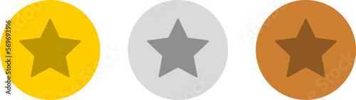 Medal Icon Set including Top 3 Three 1st Gold 2nd Silver 3rd Bronze Winner Prize Badge Awards with Star. Vector Image.