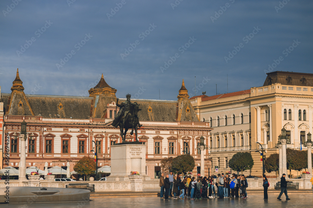 Obraz premium Oradea culture and history. Highlight the historic city centers of Oradea, with their charming cobblestone streets, historic buildings, and vibrant local life, churches, synagogues, and temples