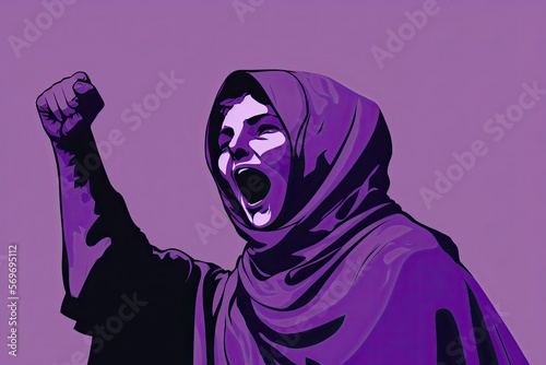 Afghan woman fighting for her rights. Women against the oppression and inequality of the Taliban regime on women. Color illustration. Generative AI photo