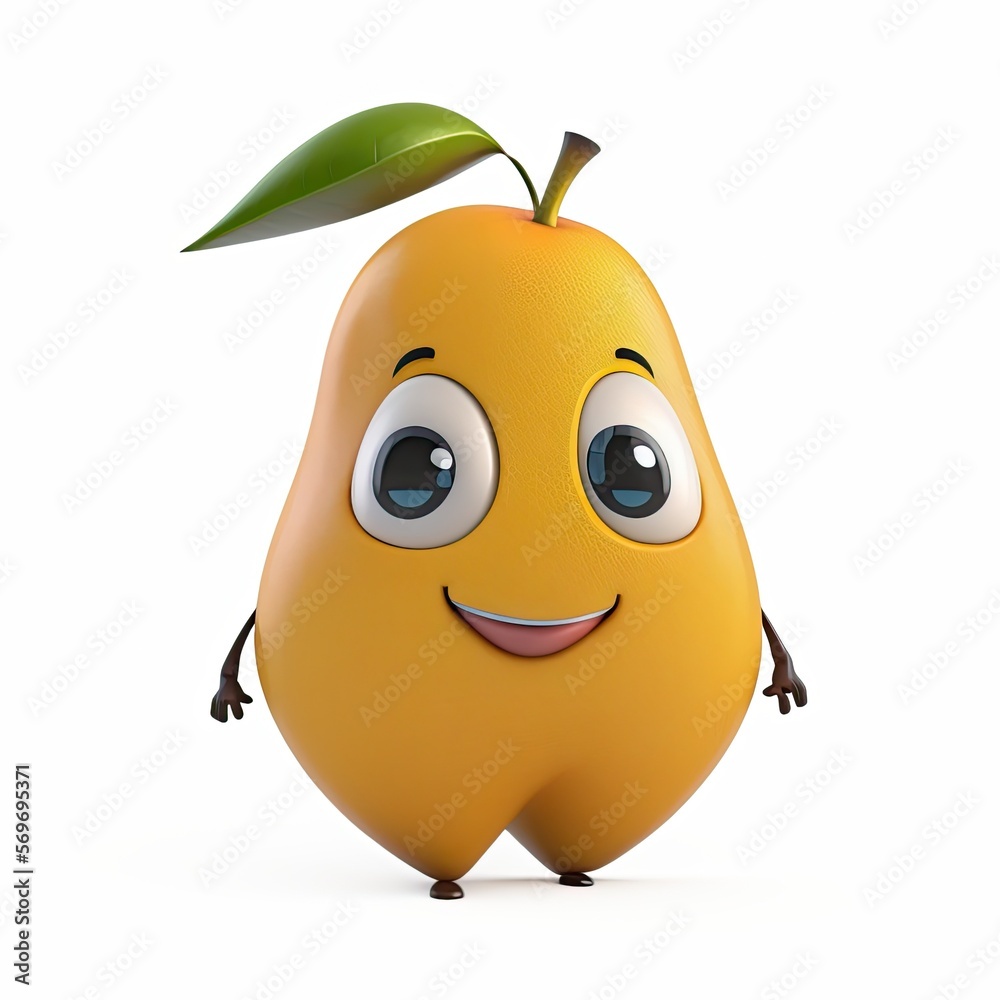 Cute Cartoon Mango Character on a White Background