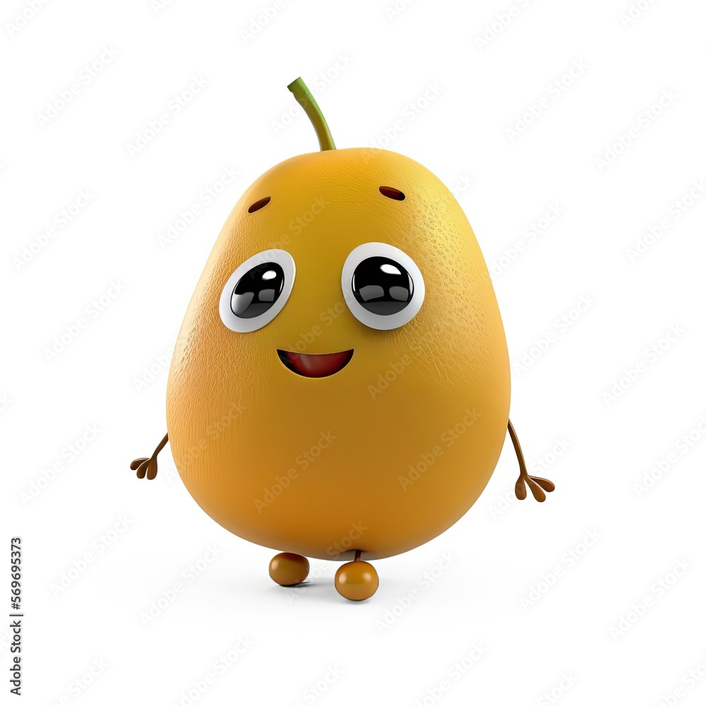 Cute Cartoon Mango Character on a White Background (Created with Generative AI)