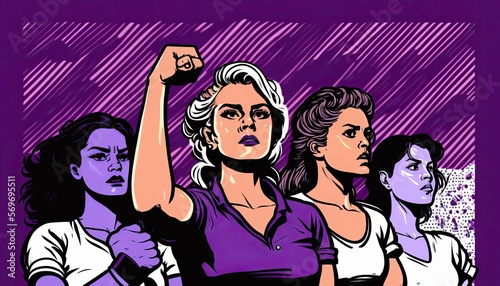 Women fighting for their rights tired of the inequality suffered for years. Female empowerment. Color illustration. Generative AI