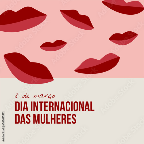 Design do dia internacional da mulher com ilustração de lábios vermelhos