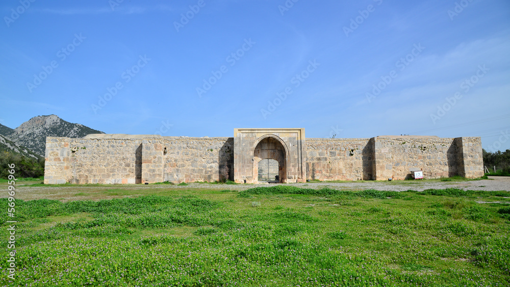Kirkgozhan Caravanserai, located in Antalya, Turkey, was built in 1246.