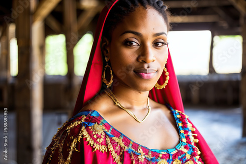 Portrait of Cape Verdean Designer Woman in Traditonal Clothing Generative AI Photo photo