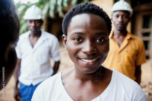 Portrait of a African Woman With Construction Workers Outside Home Generative AI Photo