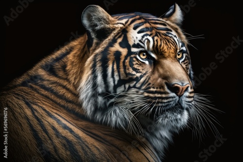Tiger portrait with a dark background. Generative AI