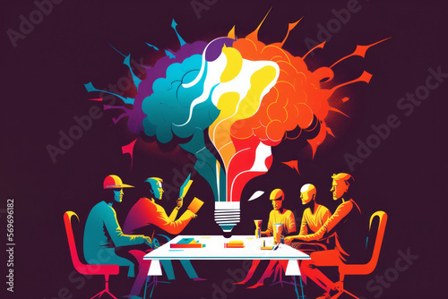 Diverse business team performing a brainstorming session, creative Idea generation 02, generative AI