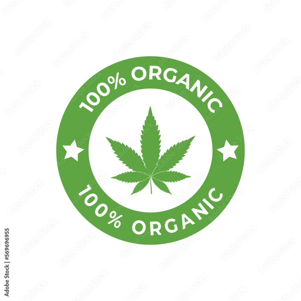 100% organic badge vector illustration for cbd oil label design template, sticker, seal 100% organic badge vector illustration for cbd oil label design template, sticker, seal