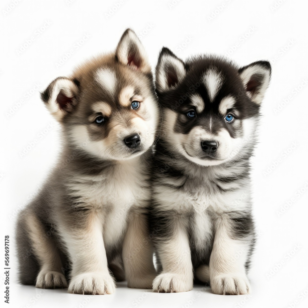 Cute Malamute Puppies Illustration, Generative AI, AI, Generative