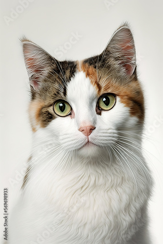 Cat in the foreground with the white background. ia generate © MoniStock