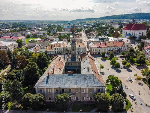 Aerial vIew city of Berezhany by drone. Summer Ukraine Ternopil region, West Ukraine. photo