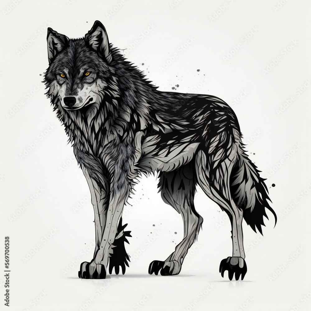 wolf full body vector illustration, very highly detailed, isolated on ...