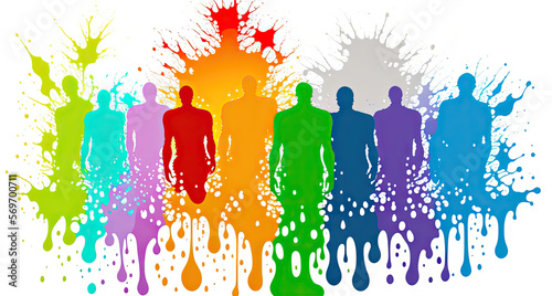 Colorful paint splash with silhouettes of people - Generated by Generative AI 