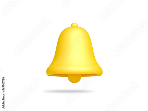Yellow notification bell isolated on white background. 3d illustration