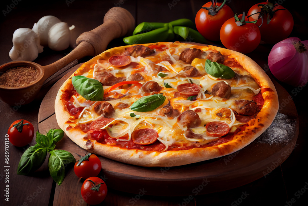 Frisch gebackene italienische Pizza mit viel Käse - Generative Ai