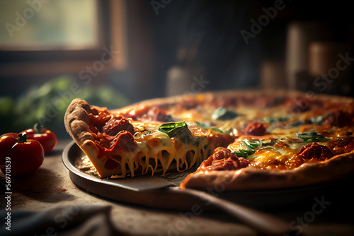 Frisch gebackene italienische Pizza mit viel Käse - Generative Ai photo