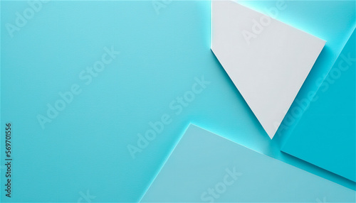 Pastel blue empty paper texture background template, banner for advertising. Rectangular geometric shapes. Copy space. space for text. AI generated.