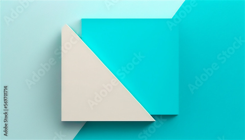 Pastel blue empty paper texture background template, banner for advertising. Rectangular geometric shapes. Copy space. space for text. AI generated.