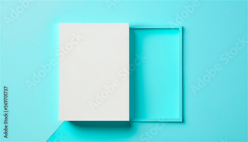 Pastel blue empty paper texture background template, banner for advertising. Rectangular geometric shapes. Copy space. space for text. AI generated.