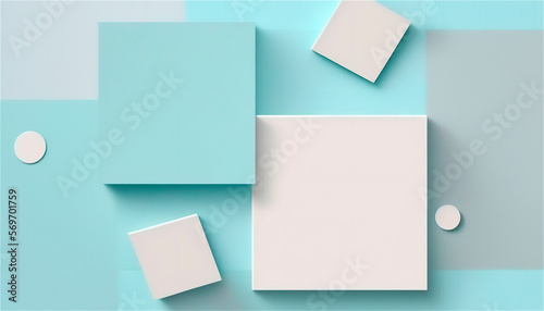 Pastel blue empty paper texture background template, banner for advertising. Rectangular geometric shapes. Copy space. space for text. AI generated.