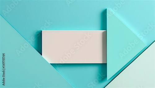 Pastel blue empty paper texture background template, banner for advertising. Rectangular geometric shapes. Copy space. space for text. AI generated.