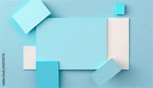 Pastel blue empty paper texture background template, banner for advertising. Rectangular geometric shapes. Copy space. space for text. AI generated.