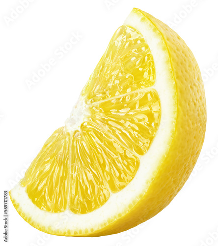 Fotografia, Obraz Ripe wedge of yellow lemon citrus fruit stand isolated on transparent background