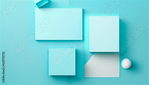 Pastel blue empty paper texture background template, banner for advertising. Rectangular geometric shapes. Copy space. space for text. AI generated.