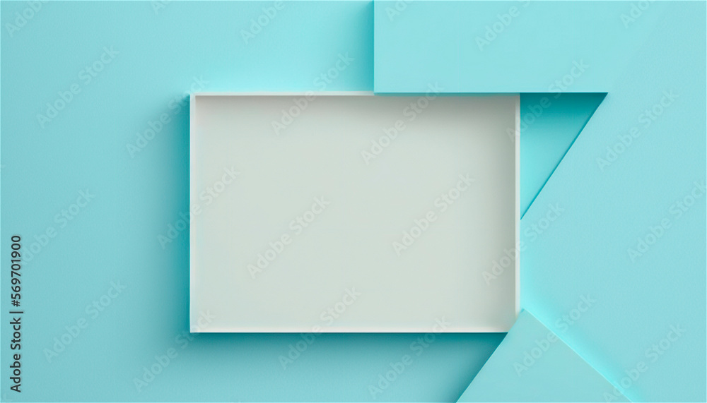 Pastel blue empty paper texture background template, banner for advertising. Rectangular geometric shapes. Copy space. space for text. AI generated.
