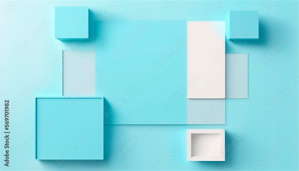 Pastel blue empty paper texture background template, banner for advertising. Rectangular geometric shapes. Copy space. space for text. AI generated.