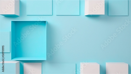 Pastel blue empty paper texture background template, banner for advertising. Rectangular geometric shapes. Copy space. space for text. AI generated.