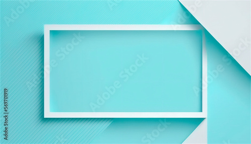 Pastel blue empty paper texture background template, banner for advertising. Rectangular geometric shapes. Copy space. space for text. AI generated.
